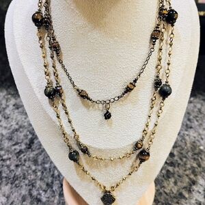 New Layered Necklace Tigers Eye Whimsy Goth Key Pendant Adjustable Necklace
